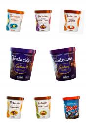 Potes 1L:  Dulce de Leche, Dulce de Leche granizado, Vainilla, Crema Americana, Crema granizada, Chocolate, Chocolate con almendras , Cadbury chocolate con almendras , Cadbury frutilla , Chocolatada Toddy