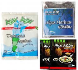 Algas : Nory , kombu en tiras , para sushi , agar agar