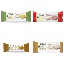 Galletas de arroz bañadas en chocolate sabor limón , dulce de leche , frutilla , chocolate blanco LACTEO LP