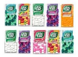 Tic tac sabor: menta, menta fuerte, menta fresca, mix de sandia, mix de frutas, naranja, dupla frutilla, frutos rojos, citrus mix, frutilla y crema, citrus adventure  ORIGEN ECUADOR