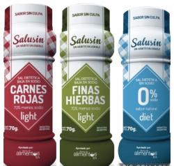 Sal dietética  Salusin 0% ,   Salusin 70% menos sodio FINAS HIERBAS  , Salusin 70% menos sodio CARNES ROJAS