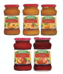Mermelada de ciruela, damasco, durazno, frutilla, naranja, tomate Molto