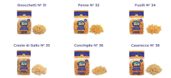 Gnocchetti Sardi N 31, Penne N 32, Fusilli N 34, Creste di Gallo N 35, Conchiglie N 36, Caserecce N 38