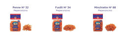 Penne N 32 Peperoncino, Fusilli N 34 Peperoncino, Minchiette N 88 Peperoncino