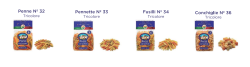 Penne No 32 Tricolore, Pennette No 33 Tricolore, Fusilli No 34 Tricolore, Conchiglie No 36 Tricolore