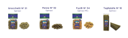 Gnocchetti Sardi N 31 Spinaci, Penne N 32 Spinaci, Fusilli N 34 Spinaci Mix, Tagliatelle N 18 Spinaci (Pasta Larga)