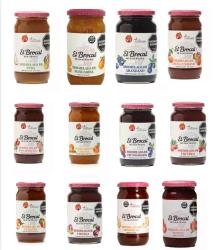 Mermelada de Rosa Mosqueta, Mandarina, Membrillo, Durazno, Naranja, Ciruela, Tomate, Frutos Rojos, Frutilla, Arándanos, Ciruela y naranja, Pera. ATENCIÓN: Las mermeladas endulzadas con jugo de uva no están permitidas.