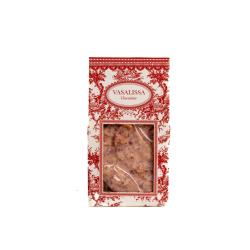 Cluster en forma de medallones de chocolate rosa con frambuesa, pomelo y cereales