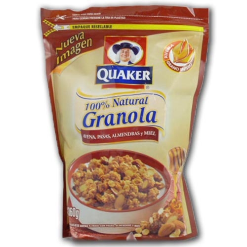 Granola 100% natural c/pasas de uva, de avena y miel, de avena, miel y pasas de uva (Low Fat) Quaker